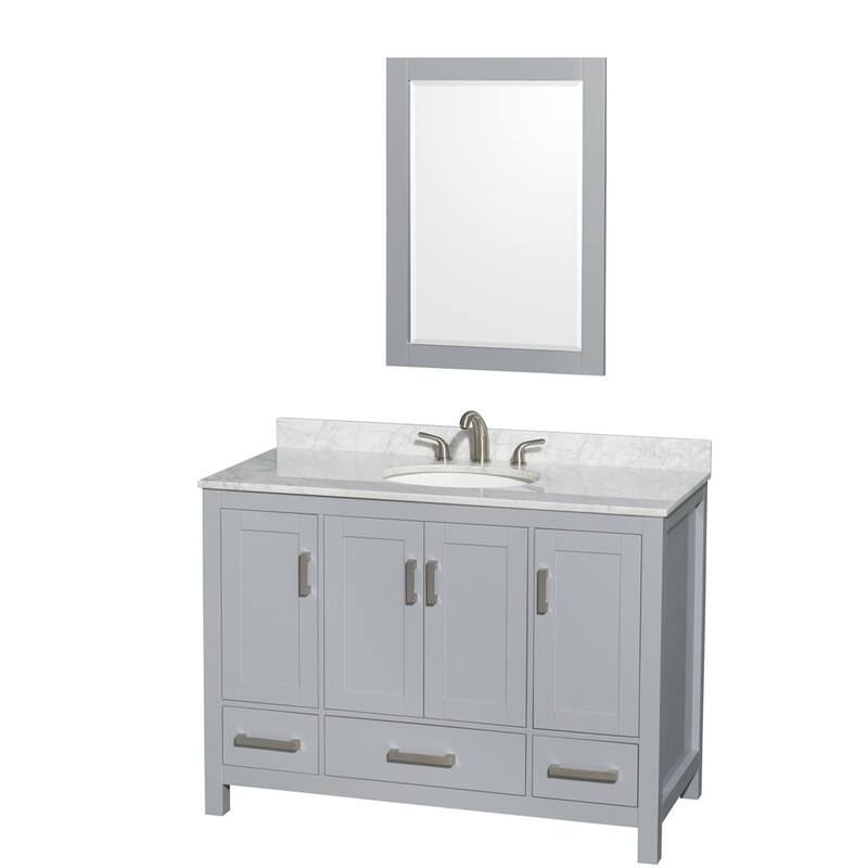 Wyndham Collection WCS141448SUNOM24 Sheffield 48" Freestanding Single - Gray / White Carrara Marble Top / Brushed Chrome - Steel Finish