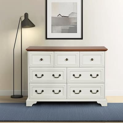 Farmhouse 7 Drawers Dresser for Bedroom, Rustic Chest of Drawers with Natural Texture