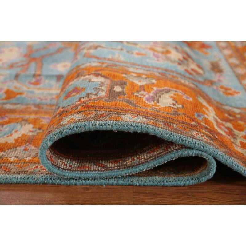 Blue Heriz Serapi Indian Area Rug Hand-Knotted Traditional Wool Carpet - 8'10" x 11'9"