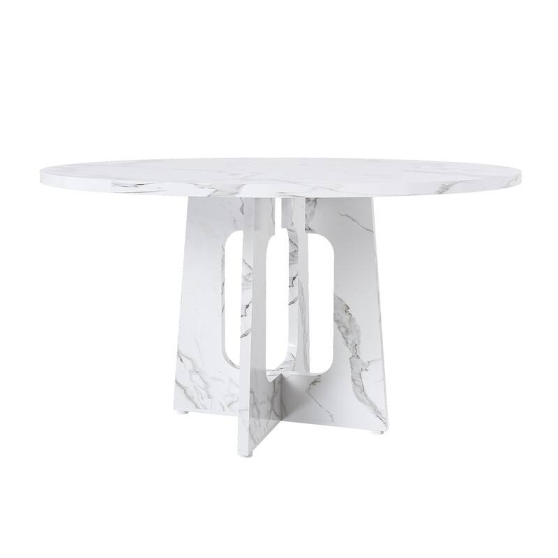47.24" Round Marble White Finish Dining Table, Farmhouse Kitchen Table