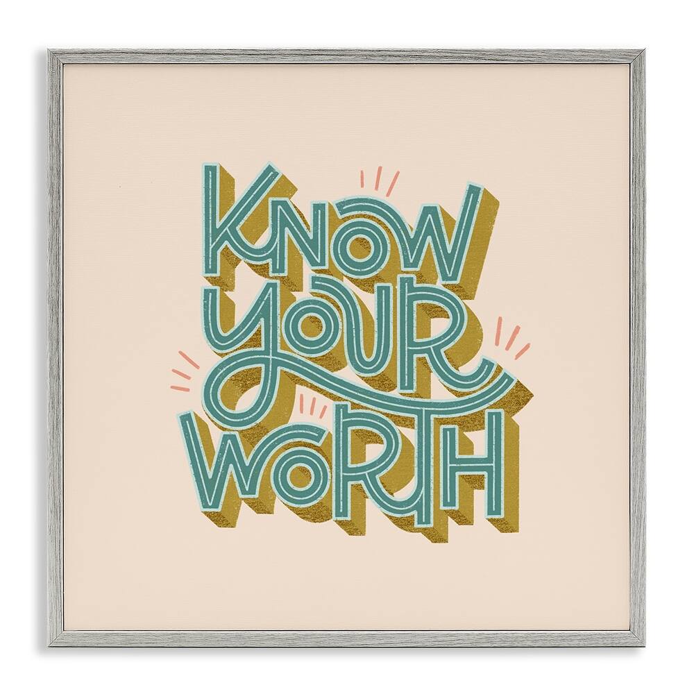 Stupell Know Your Worth Green on Beige Framed Giclee Art Design By Sarah Hickman