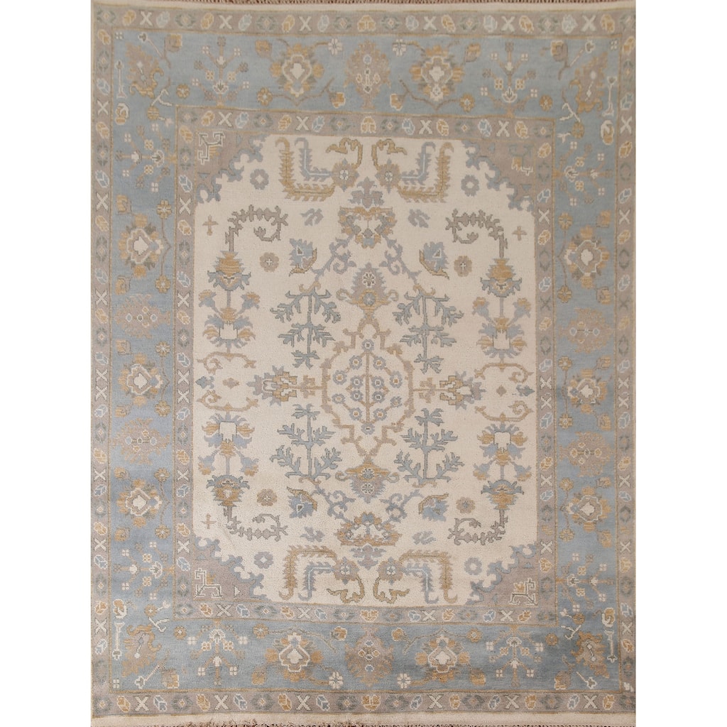 Ivory Oushak Living Room Area Rug Handmade Wool Carpet - 7'11"x 9'9"