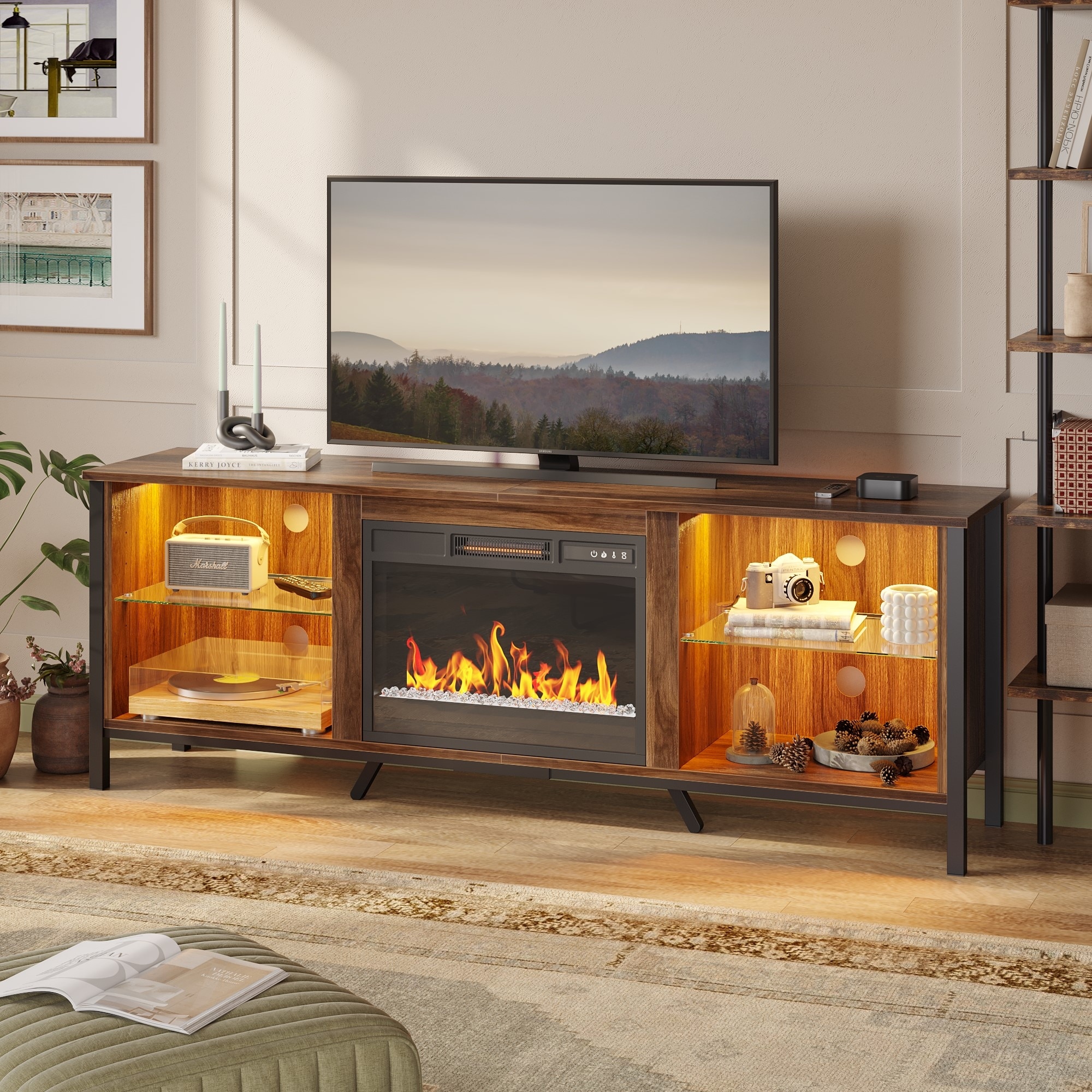 TV Stands with Fireplace for 75 inch TVs Gaming Entertainment