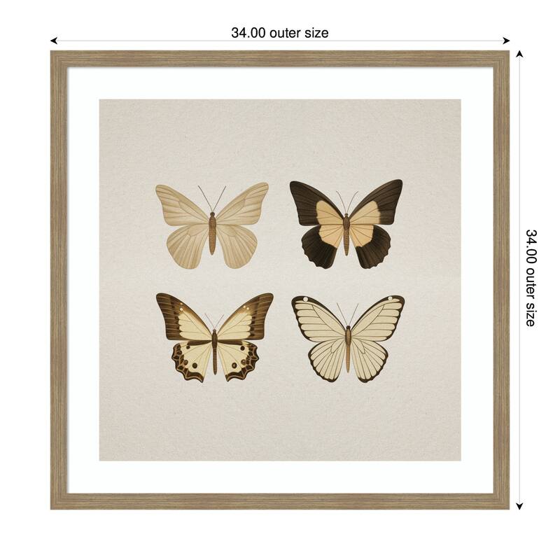 Kate and Laurel Framed Art Vintage Style Butterflies in Neutral Tones by The Creative Bunch Studio