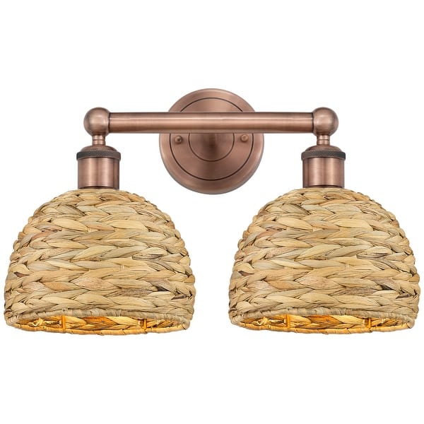 slide 2 of 5, Innovations Lighting Endless Possibilities Edison - Woven Rattan - 2 Light 17" Bath Vanity Light Antique Copper