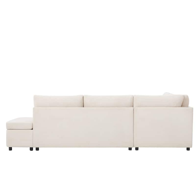 107" L-shaped Chenille Sofa with Adjustable Armrest and Ottoman