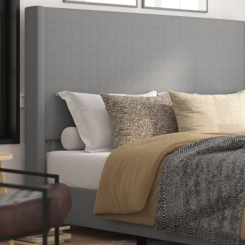 Modern Upholstered Platform Bed with Channel Stitched Headboard