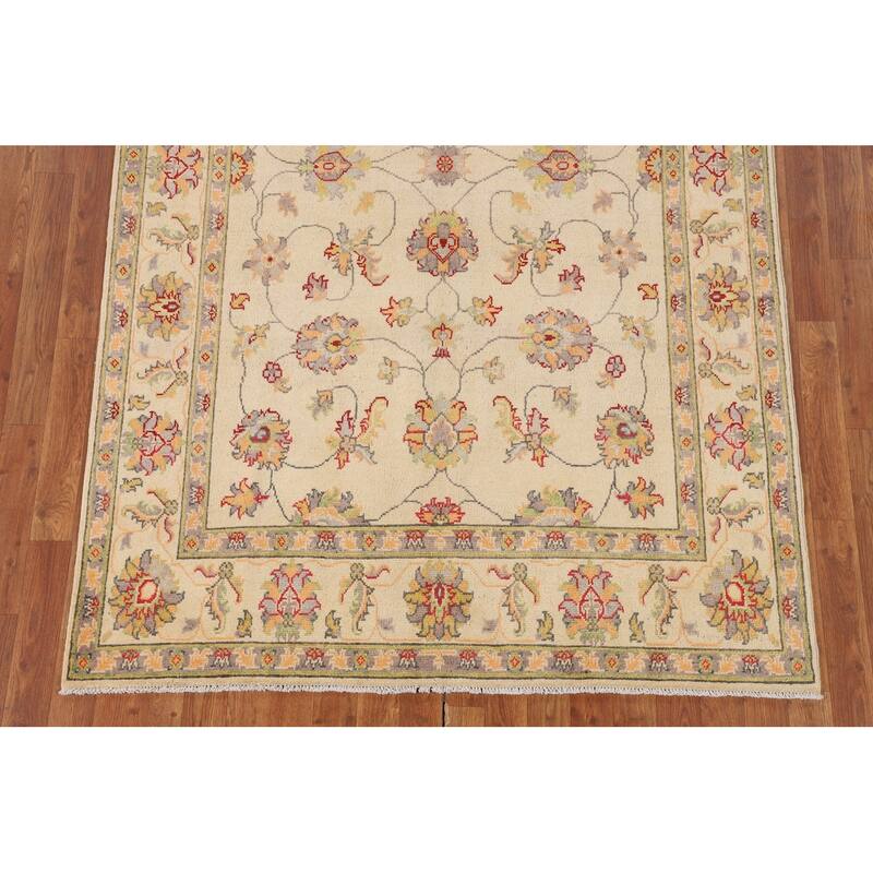 Transitional Floral Oushak Area Rug Hand-Knotted Wool Carpet - 4'11" x 7'8"