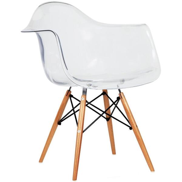 2xhome Set Of 2 Clear Modern Designer Acrylic Plastic Chair With Arms Dining Natural Wood Office Home Overstock 18794515