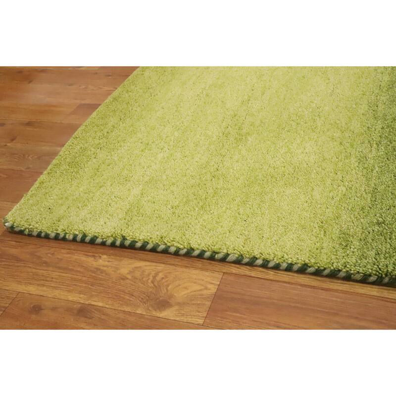 Hand Knotted Oriental 100% Wool Carpet Modern Stripe Green Gabbeh Area Rug - 6' 5'' X 4' 10''