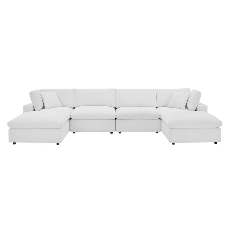 Commix Down Filled Overstuffed Velvet 6-Piece Sectional Sofa - White
