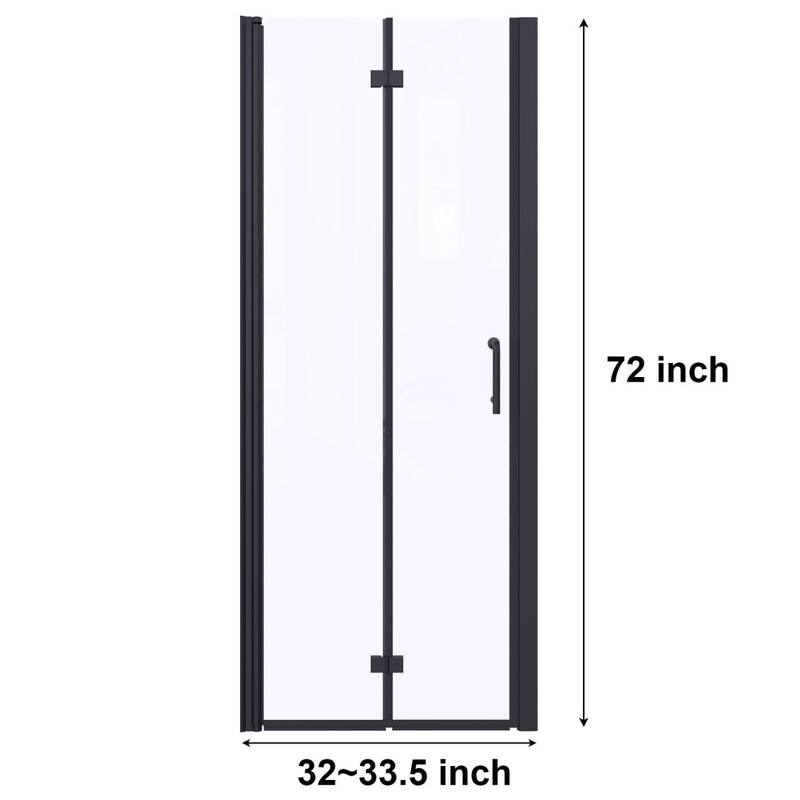 72"H 30"/32"/34"/36"W Adjustable Width Semi-Frameless Pivot Shower Door with Reversible Installation - 72"x32" - Black