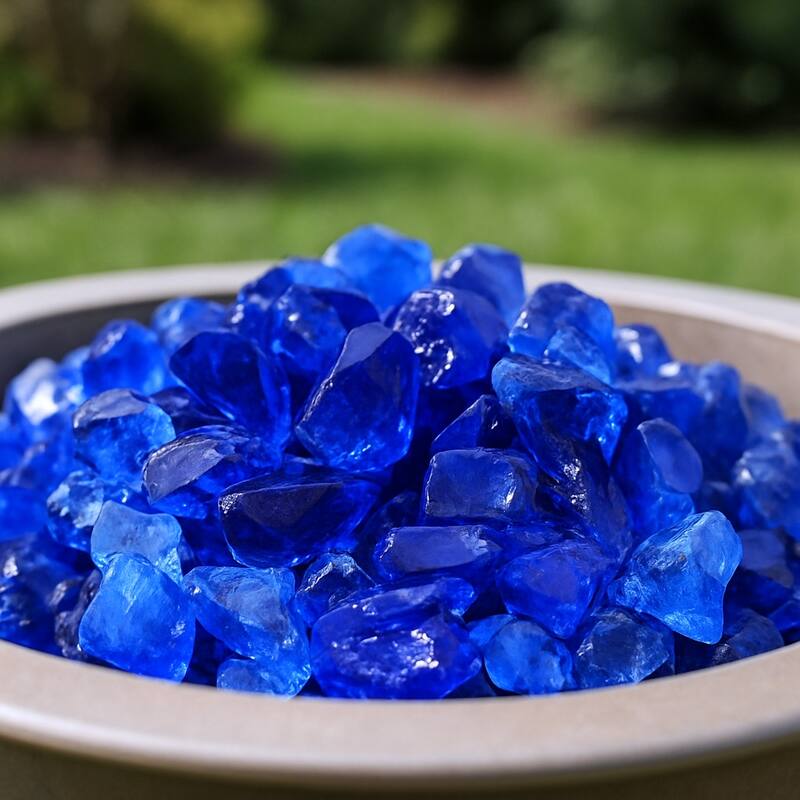 Blue Round Reflective Fire Pit Glass - Blue