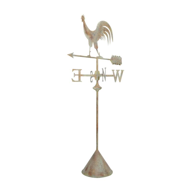 Metal Rooster Indoor Outdoor Weather Vane Garden Sculpture - White - Roche River Decor