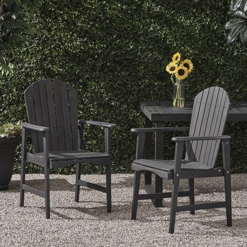 Acacia Wood Outdoor Patio Dining Chairs Set of 2, Rustic Garden Dining Chairs Farmhouse Adirondack Patio Chairs for Backyard - DARK GREY