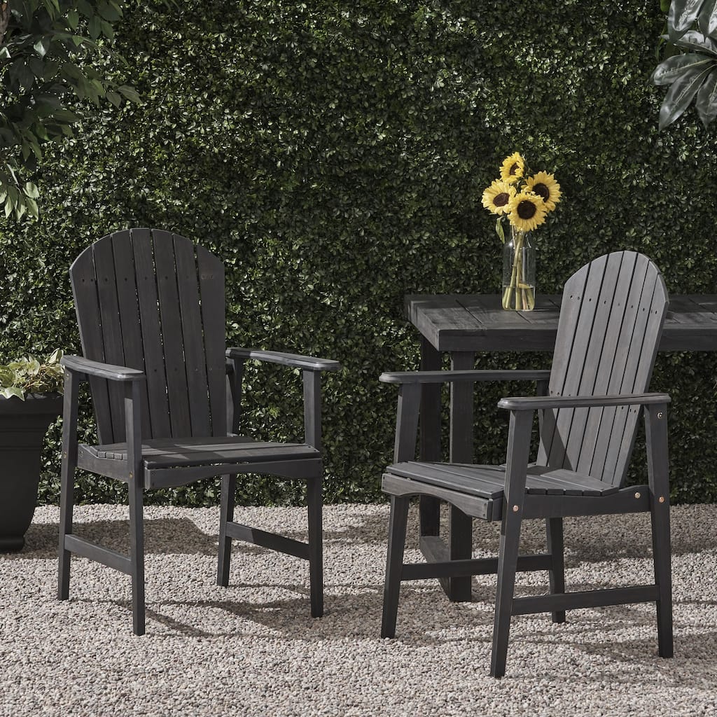 Slatted Back Dining Chairs, Patios Weather Resistant Acacia Wood Dining Chairs, Dark Gray Finish Dining Chairs (Set of 2)