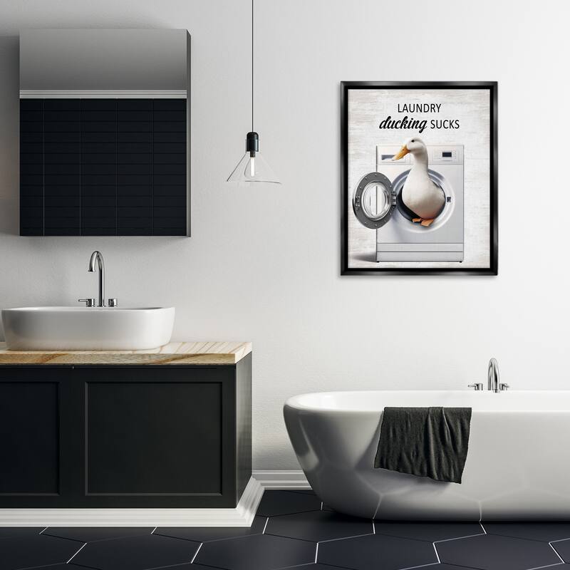 Stupell Funny Laundry & Duck Framed Floater Canvas Wall Art Design By Lettered and Lined