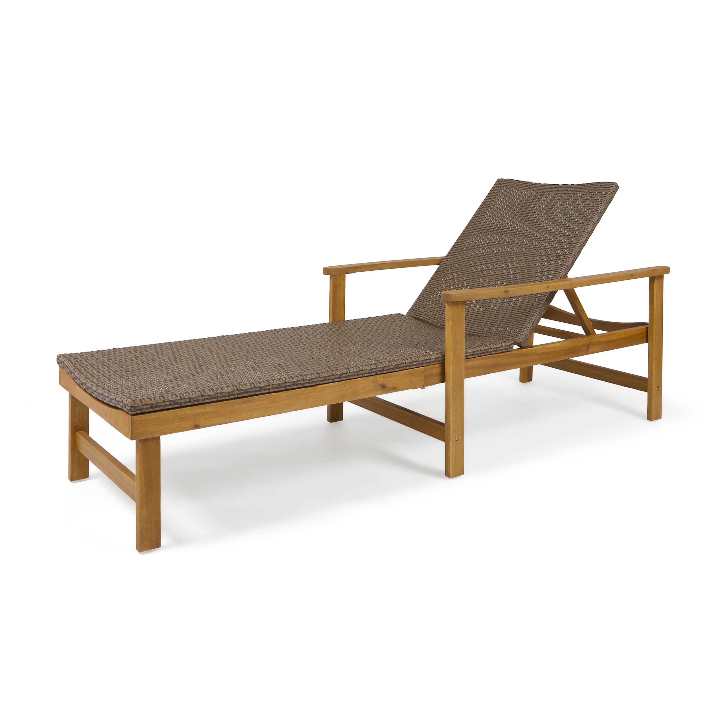 Hampton Outdoor Rustic Acacia Wood Chaise Lounge with Wicker