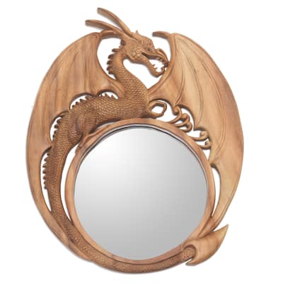 Novica Handmade Mysterious Dragon Wood Wall Mirror