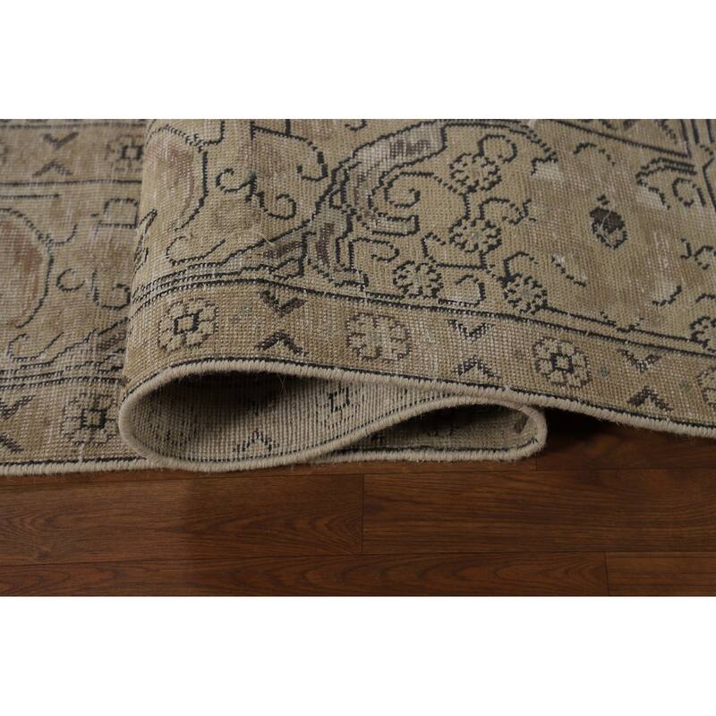 Traditional Tabriz Persian Vintage Beige Wool Carpet - 9'6" x 12'7"
