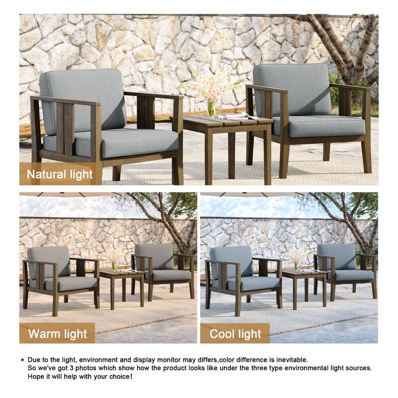 Teak Wood Upholstery Water-resistant Outdoor Armchair and Side Table Set (Set of 3)