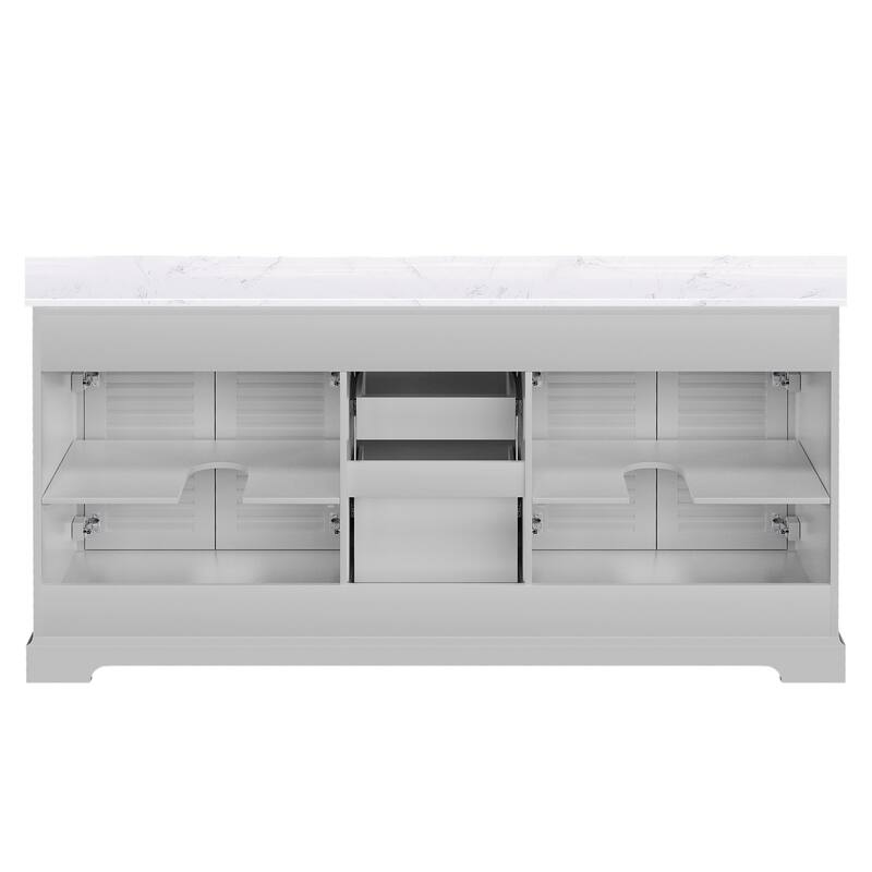 72-Inch Solid Wood Double Sink Bathroom Vanity with Louvered Doors – Classic Coastal Style and Ample Storage