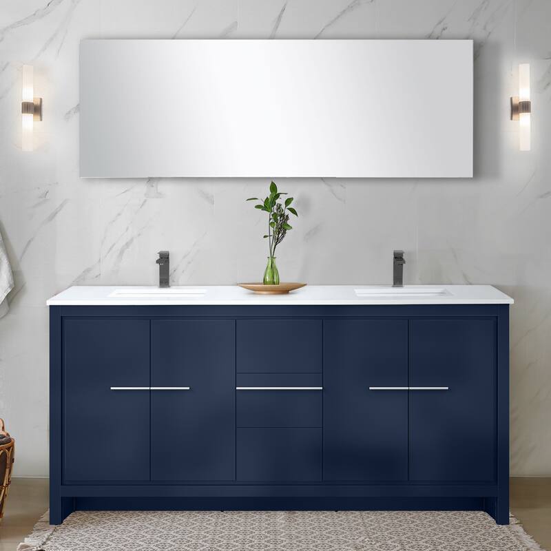 Lafarre Bath Vanity with Cultured Marble Top, Sink, Mirror and Gun Metal Faucet