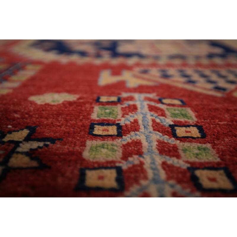 Vegetable Dye Geometric Heriz Oriental Rug Hand-Knotted Wool Carpet - 4'10" x 6'2"