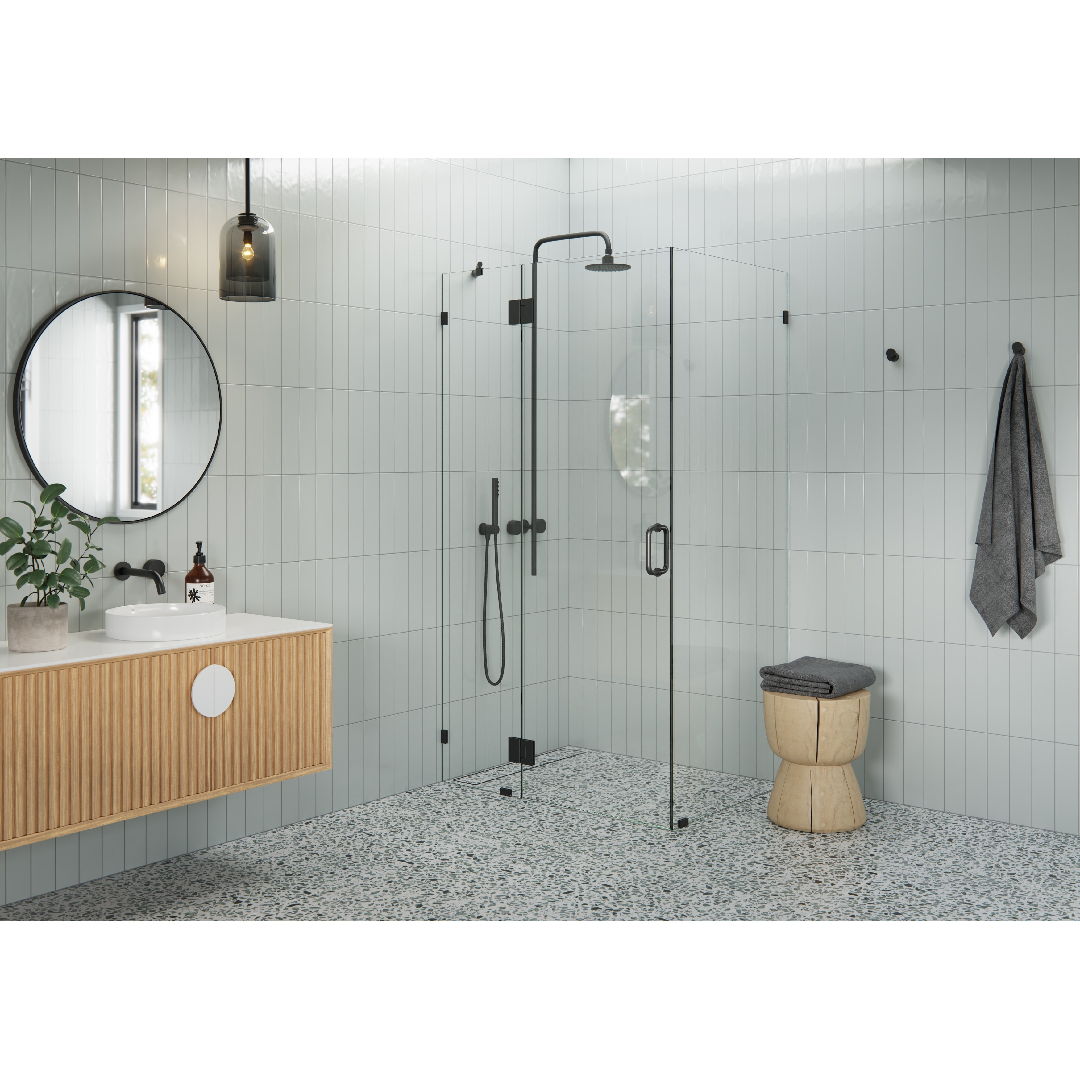 Glass Warehouse 78" x 40" x 34" Frameless 90 Degree Shower Enclosure - Glass Hinge