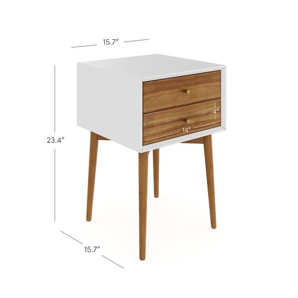 dimension image slide 9 of 14, Nathan James Harper 2-Drawer Mid-Century Side Table