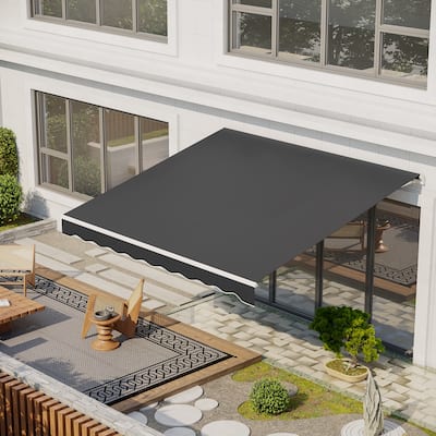 Outsunny 12' x 10' Electric Awning, Retractable Awning, UV Protection Sun Shade Shelter with Remote Controller and Manual Crank