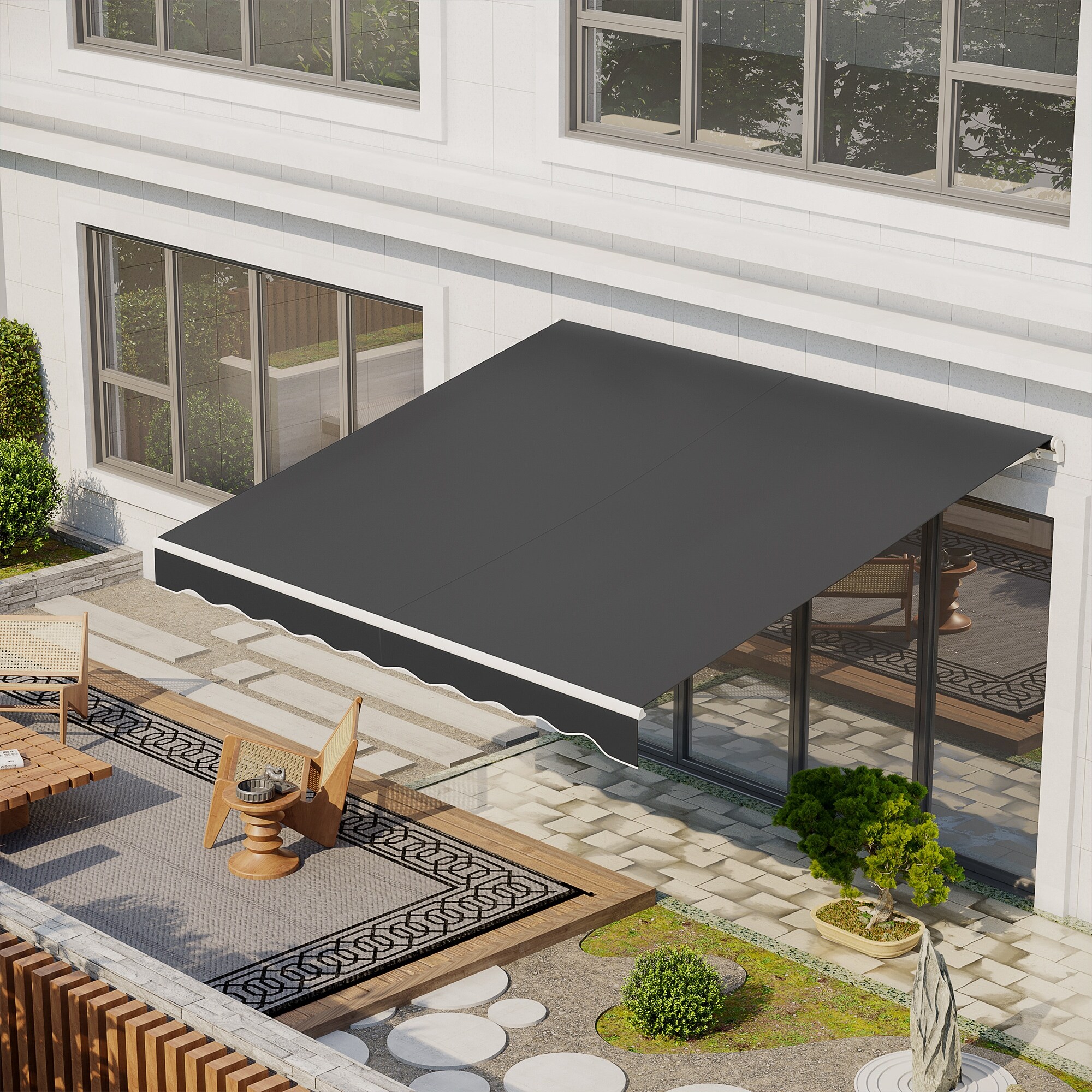 Outsunny 12 x 10 Electric Awning Retractable Awning UV Protection Sun Shade Shelter with Remote Controller and Manual Crank