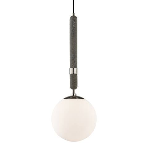 Mitzi by Hudson Valley Brielle 1-light Polished Nickel Large Pendant, Opal Acid Etched Glass
