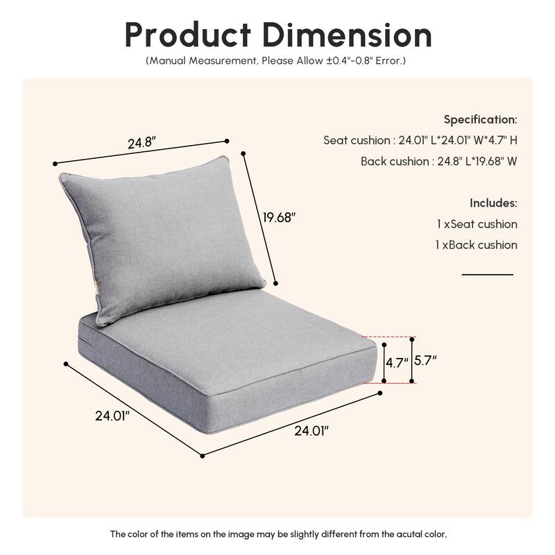 HOOOWOOO 2-piece Outdoor/Indoor Chair Cushion Set