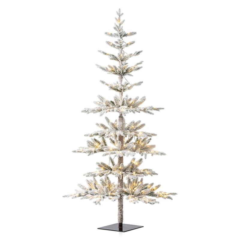 Glitzhome 6ft/7ft/9ft Deluxe Pre-Lit Flocked Slim Fir Artificial Christmas Tree with Warm White Lights