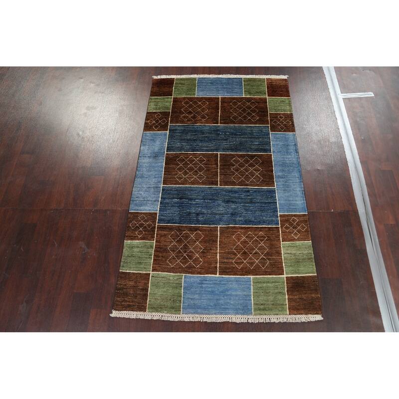 Geometric Gabbeh Kashkoli Oriental Area Rug Wool Hand-knotted Carpet - 3'10" x 6'5"