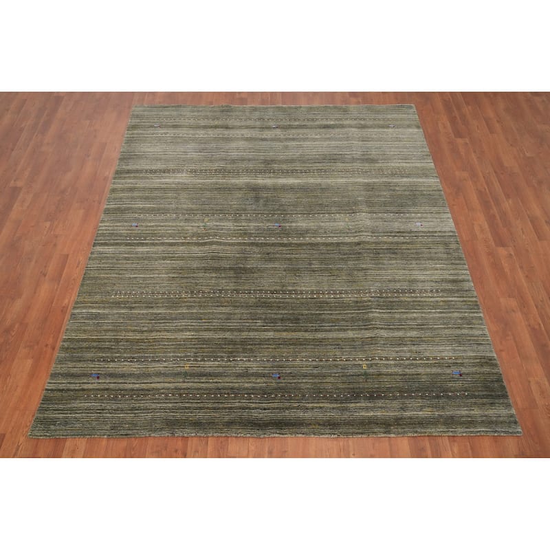 Hand Knotted Oriental 100% Wool Carpet Tribal Animal Pictorial Green Gabbeh Area Rug - 8' 0'' X 6' 8''