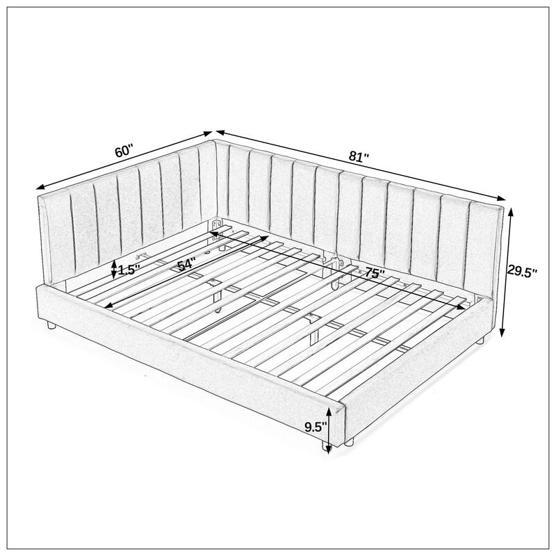 Full Size Upholstered Tufted Bed Frame with Comfortable Backrest and Armrests