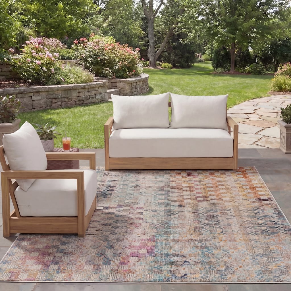 SAFAVIEH Rainbow Berti Indoor/Outdoor Boho Waterproof Patio Backyard Rug