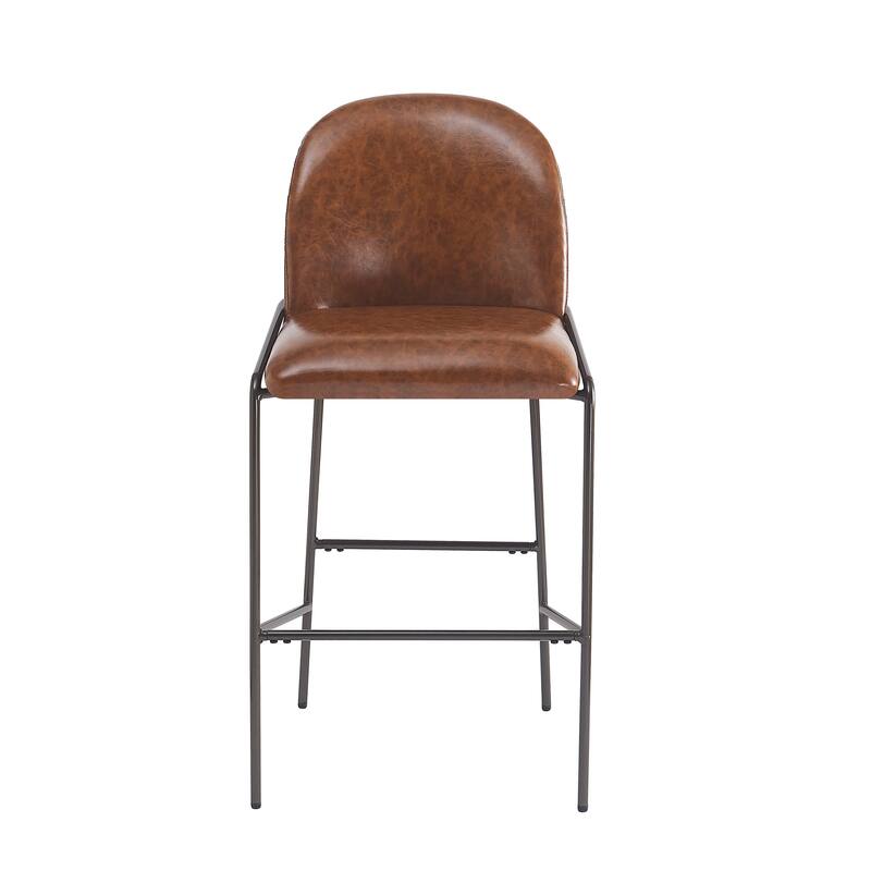 Faux Leather Upholstered Bar Stools Set of 2, Breakfast Bar Chairs with Curved Backrest, Kitchen Stools with Metal Footrest