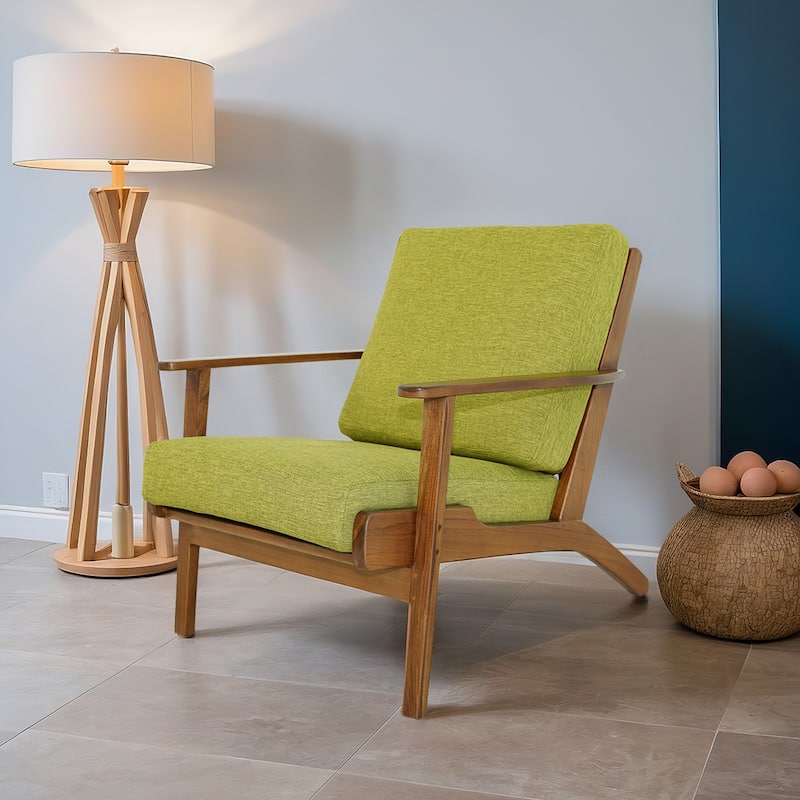 Kymber Teak Wood Linen Lounge Chair