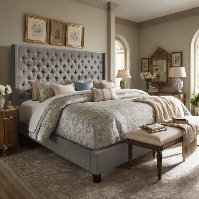 Detmold Wingback Button Tufted Tall Headboard Bed