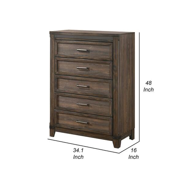 Sea 48 Inch Tall Dresser Chest, 5 Drawers, Long Metal Handles, Brown - Bed  Bath & Beyond - 40386605