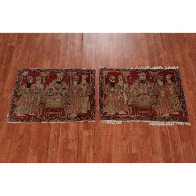 Set Of 2 Vegetable Dye Kerman Ravar Persian Rug Handmade Wool Carpet - 1'11" x 2'8"