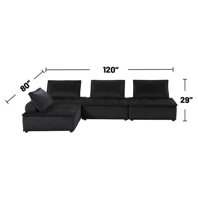 4 Piece Velvet Modular Sectional Sofa with Tufted Seat Design