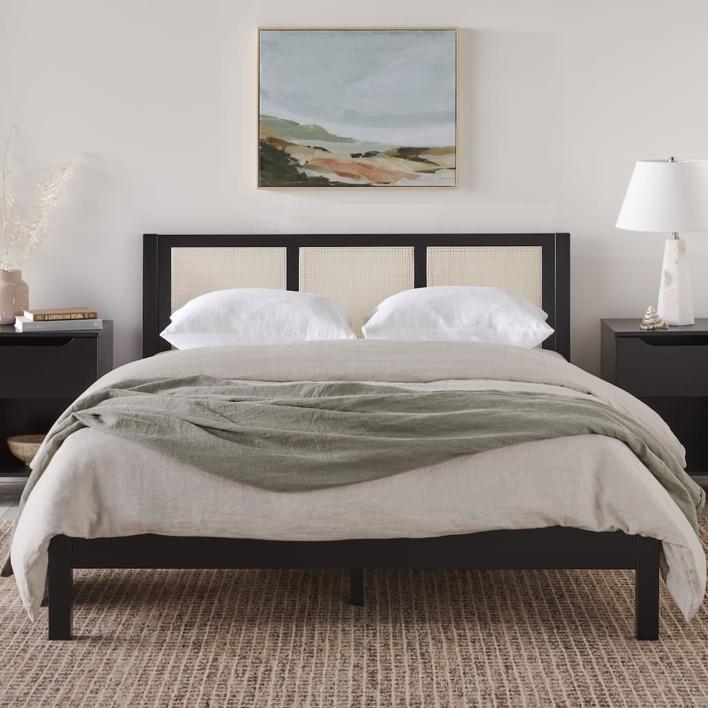 Middlebrook Designs Boho Solid Wood Rattan Headboard Queen Bedframe