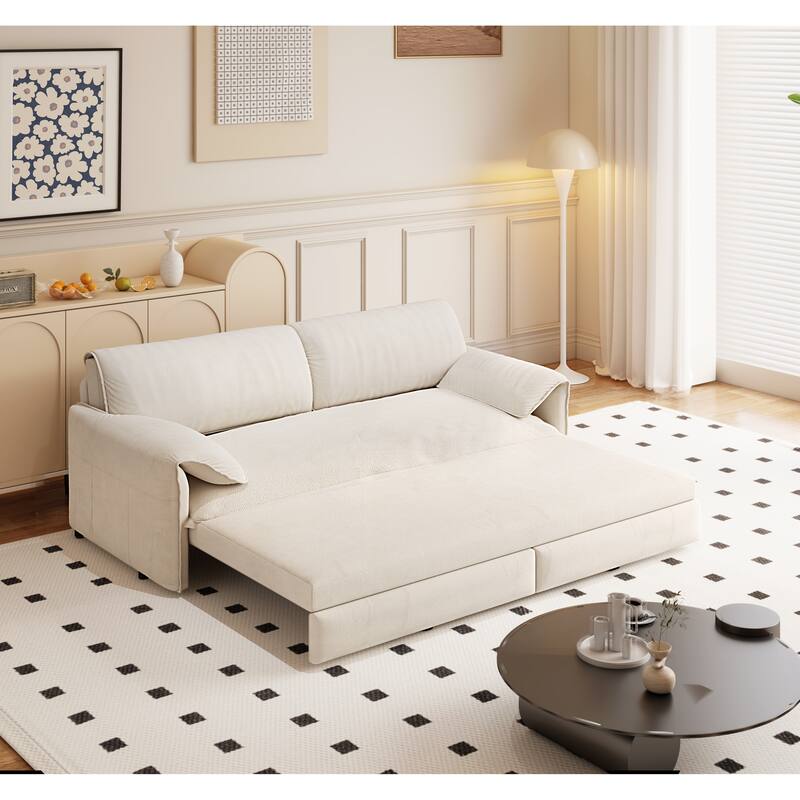 66" Queen Pull Out Sofa Bed, 3-in-1 Convertible Sleeper Sofa with Side Storage,Multi-Functional Velvet Loveseat Bed