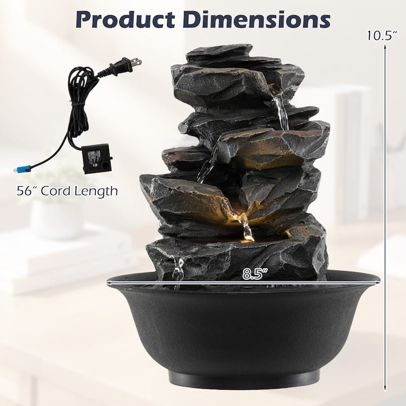 Gymax Tabletop Water Fountain w/LED Light Pump & Adjustable Flow for