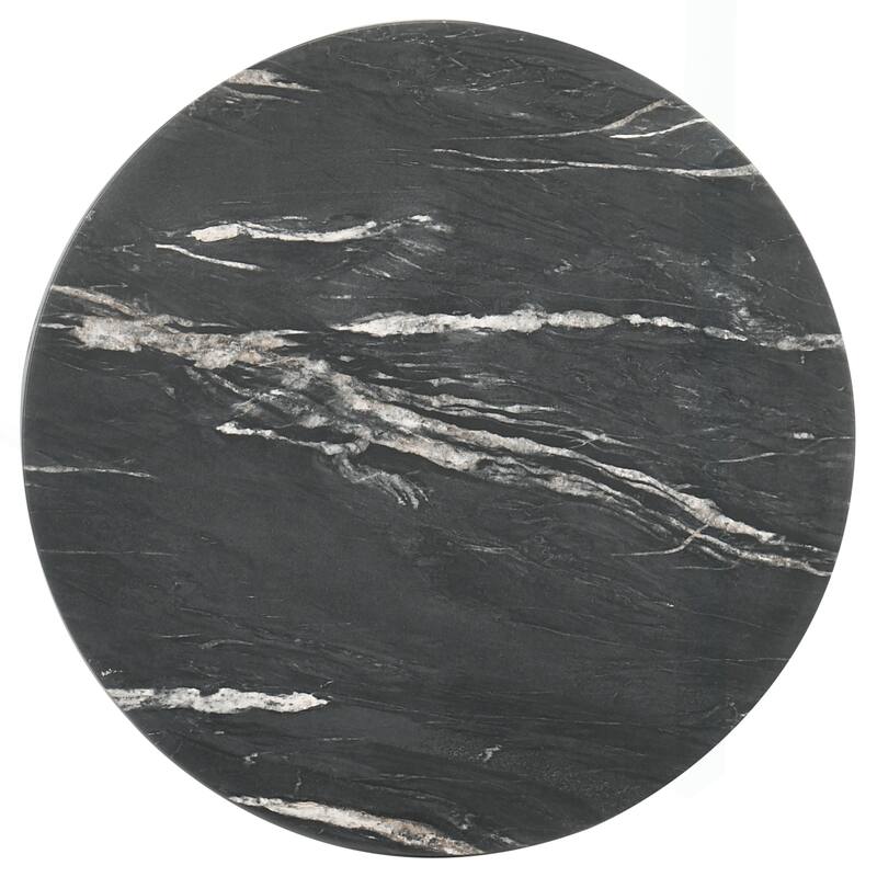 Chic Black Marble-like Round Side Table with Sturdy Wood Base for Stylish Spaces