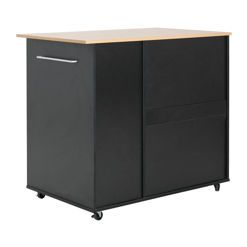 Anmytek Black Rolling Kitchen Cart, 39.76" Mobile Island with Storage, 2 Doors, 3 Drawers and Adjustable Shelf